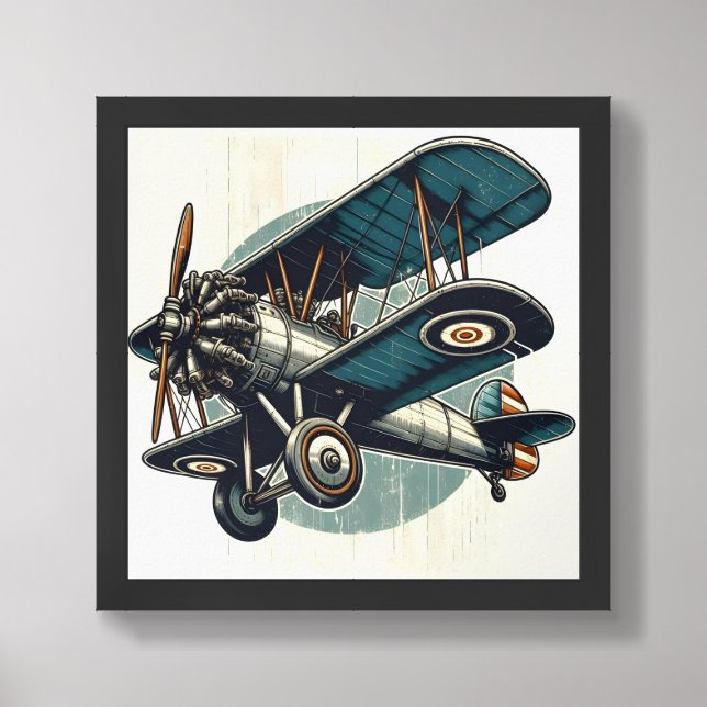 Distressed Vintage Classic Biplane Painting Framed Art (Framed Front)