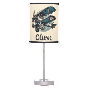 Distressed Vintage Classic Biplane Painting Table Lamp
