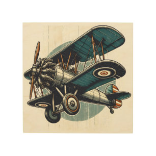 Distressed Vintage Classic Biplane Painting Wood Wall Art