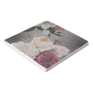 Distressed Vintage Elegant Pink & White Roses Trivet