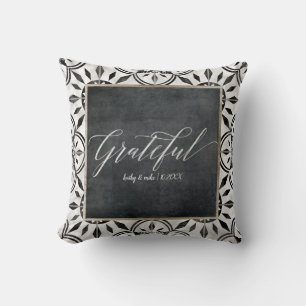 Distressed Vintage Farmhouse Rustic Black n White Throw Pillow