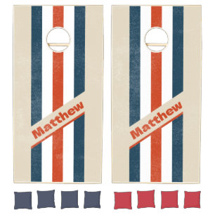 Distressed Vintage Flight Deck Pin Striped Name Cornhole Set