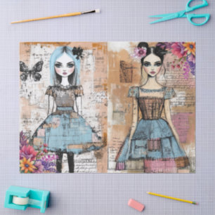 Distressed Vintage Floral Dress Ephemera Tissue Paper