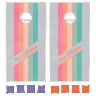 Distressed Vintage Lilac Charm Pin Striped Name Cornhole Set