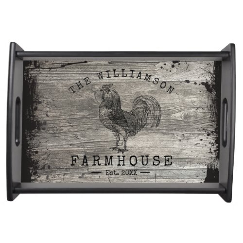 Distressed Vintage Name Farmhouse Rooster Wood Serving Tray
