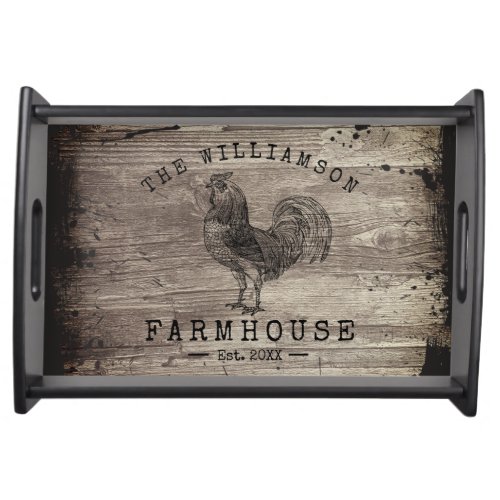 Distressed Vintage Name Farmhouse Rooster Wood Serving Tray