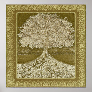 Distressed Vintage Old Gold Colored Tree Poster