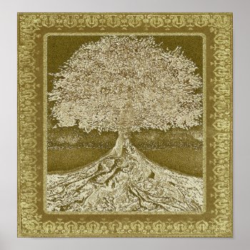 Distressed Vintage Old Gold Colored Tree Poster by thetreeoflife at Zazzle
