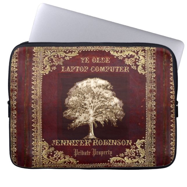 Distressed Vintage Old Leather Book Laptop Sleeve (Front)