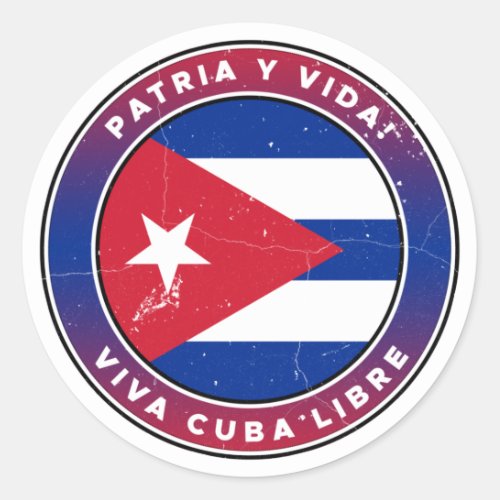 Distressed Vintage Patria y Vida Viva Cuba Libre Classic Round Sticker