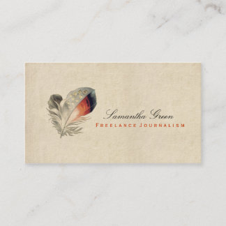 Distressed Vintage personal card feather orange
