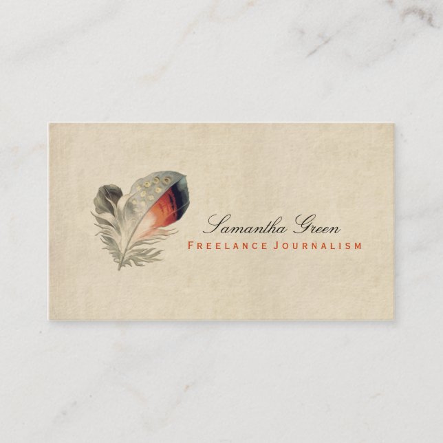 Distressed Vintage personal card feather orange (Front)