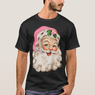 Distressed Vintage Pink Santa Claus Pink Christmas T-Shirt