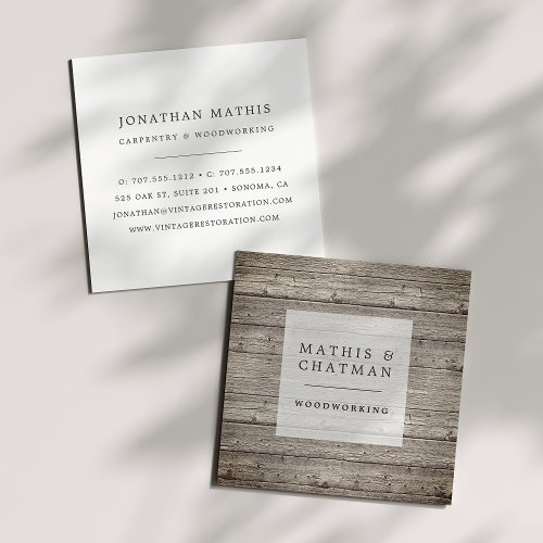 Distressed Vintage Reclaimed Wood Square Business Card