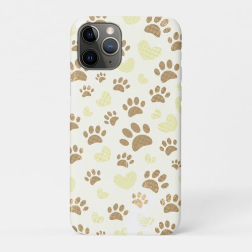 Distressed Vintage Sepia Dog Paw Prints And Hearts iPhone 11 Pro Case