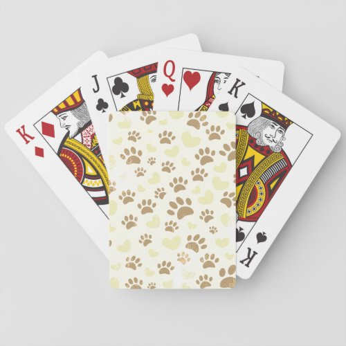 Distressed Vintage Sepia Dog Paw Prints And Hearts Poker Cards