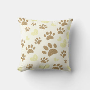 Distressed Vintage Sepia Dog Paw Prints And Hearts Throw Pillow
