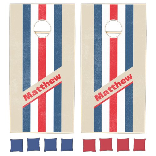 Distressed Vintage Squadron Pin Striped with Name Cornhole Set