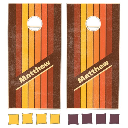 Distressed Vintage Style Pin Striped with Name Cornhole Set
