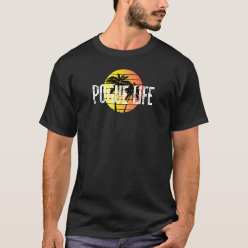 Distressed Vintage Style Pogue Life Palm Trees Sun T_Shirt