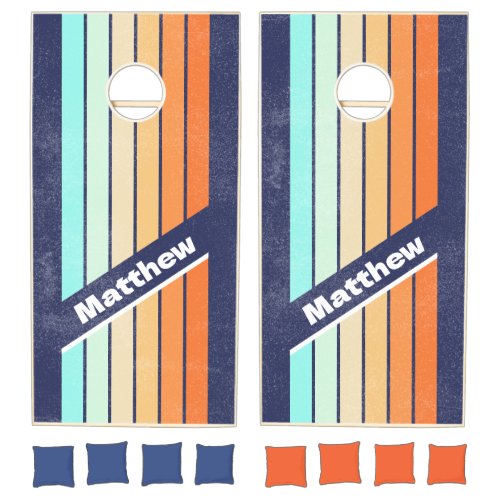 Distressed Vintage Style Retro Pin Striped Name Cornhole Set