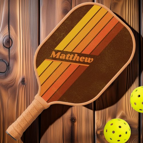 Distressed Vintage Style Stripes Dark with Name Pickleball Paddle