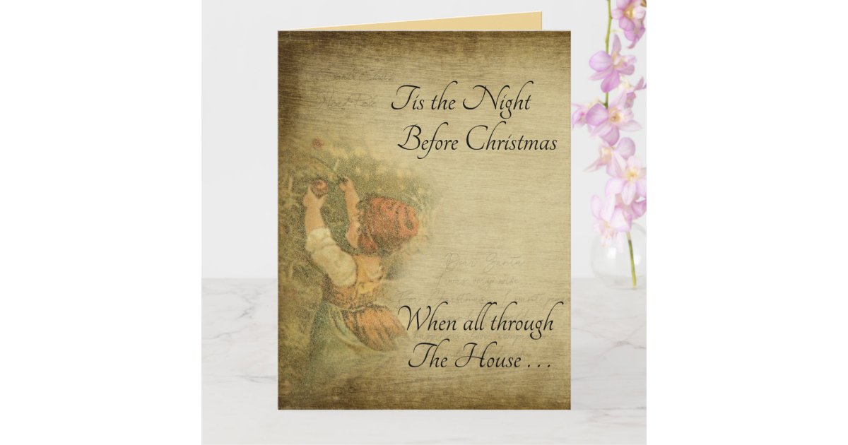 Distressed Vintage Tis the Night Before Christmas Card | Zazzle