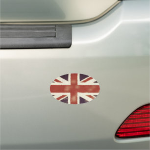 Distressed Vintage Union Jack Oval Car Magnet