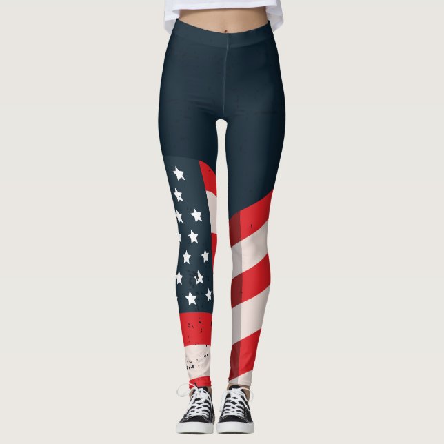 Distressed Vintage USA Flag Leggings (Front)