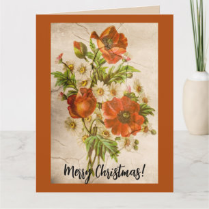 Distressed Vintage Victorian Botanical Red Poppy Card