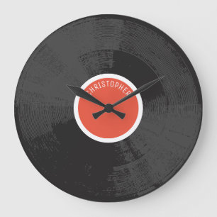 Distressed Vinyl Record Clock With Name