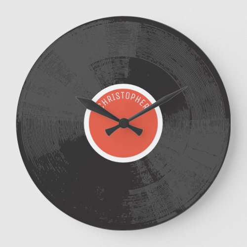 Distressed Vinyl Record Clock With Name