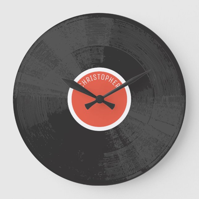 Distressed Vinyl Record Clock With Name (Front)