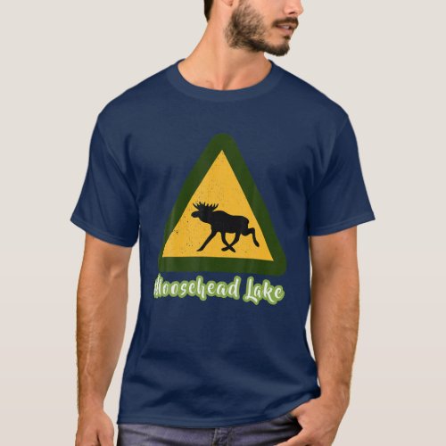 Distressed Visit Maine Moosehead Lake Moose Crossi T_Shirt