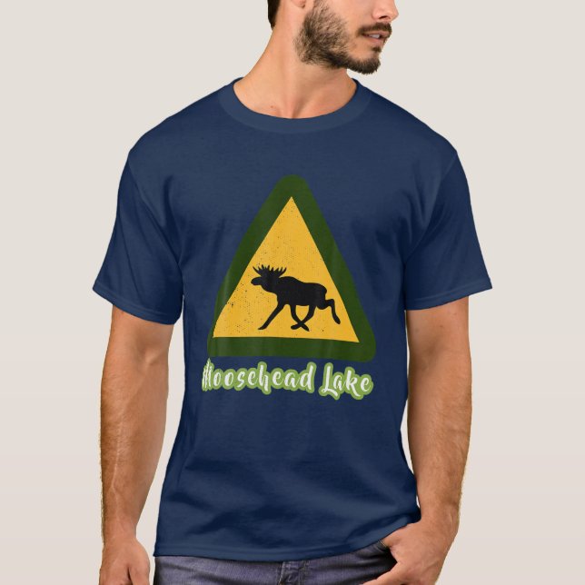 Distressed Visit Maine Moosehead Lake Moose Crossi T-Shirt (Front)