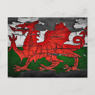 distressed wales flag postcard