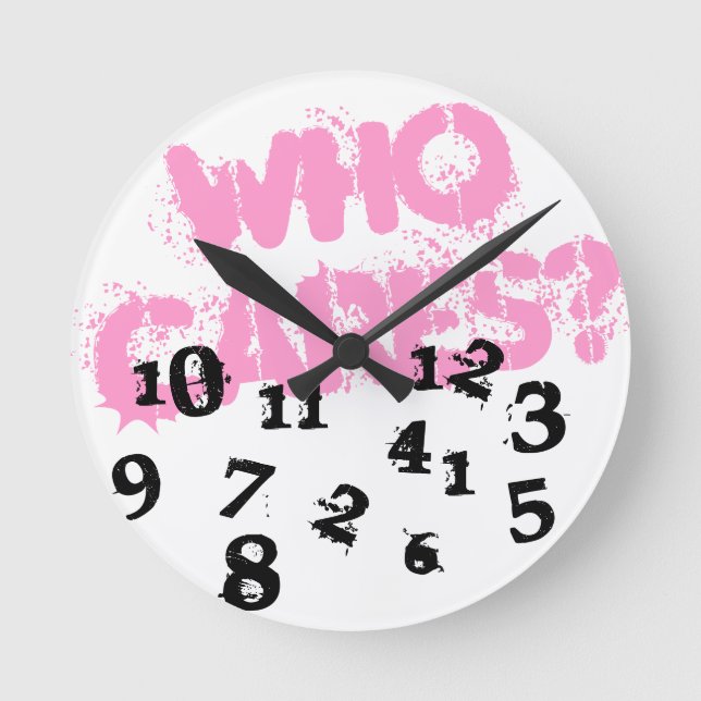 Distressed wall clock | Pink who cares graffiti (Front)