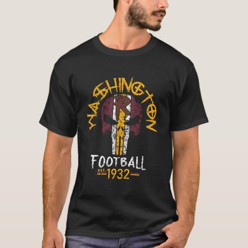 Distressed Washington Dc Sports Team Skull Footbal T_Shirt