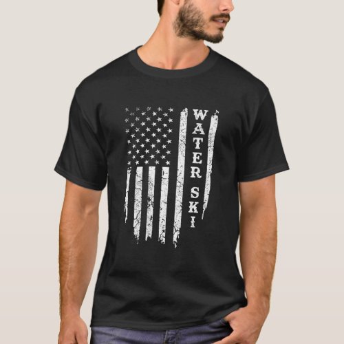 Distressed Water Ski _ American Flag Skiing Patrio T_Shirt