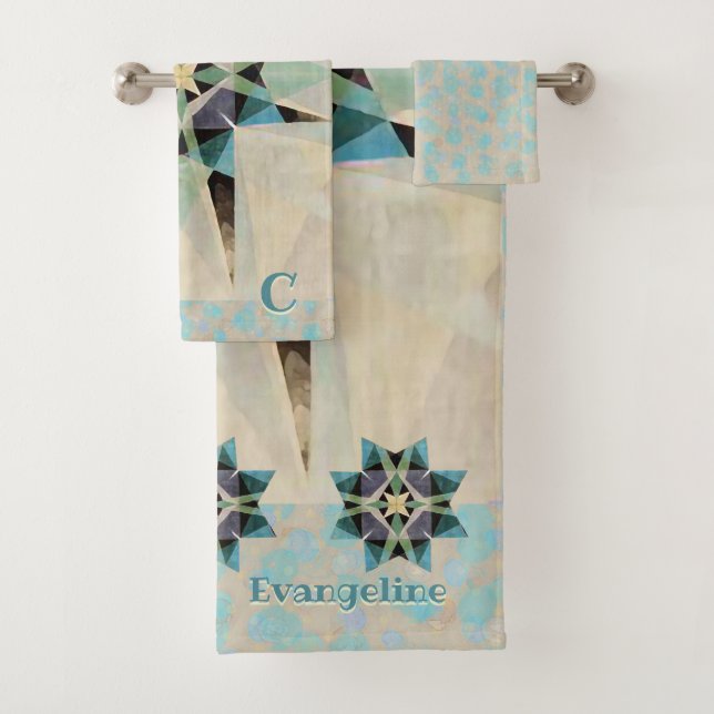 Distressed Watercolor Kaleidescope - Personalized Bath Towel Set (Insitu)