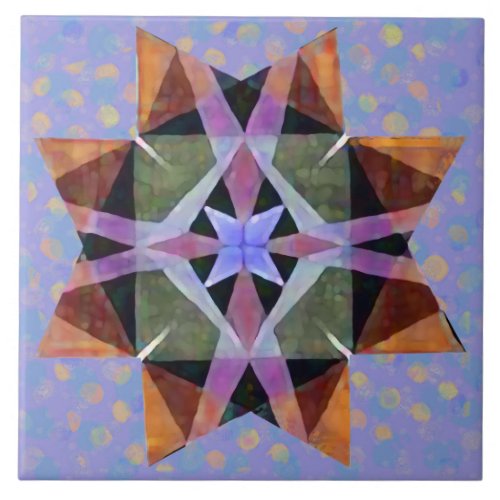 Distressed Watercolor Kaleidescopic Persian Star 2 Ceramic Tile