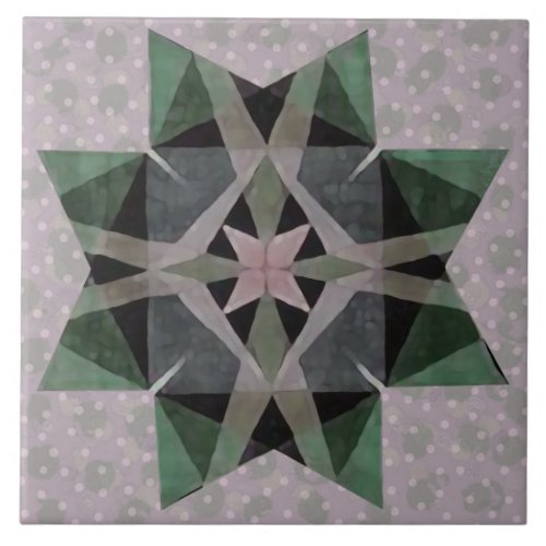 Distressed Watercolor Kaleidescopic Persian Star 3 Ceramic Tile