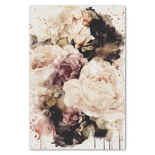 Distressed Watercolor Roses Tissue Paper