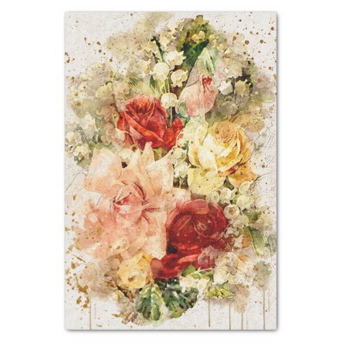 Distressed Watercolor Roses Tissue Paper