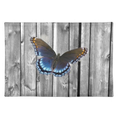 Distressed Weathered Wood Boards Blue butterfly Placemat