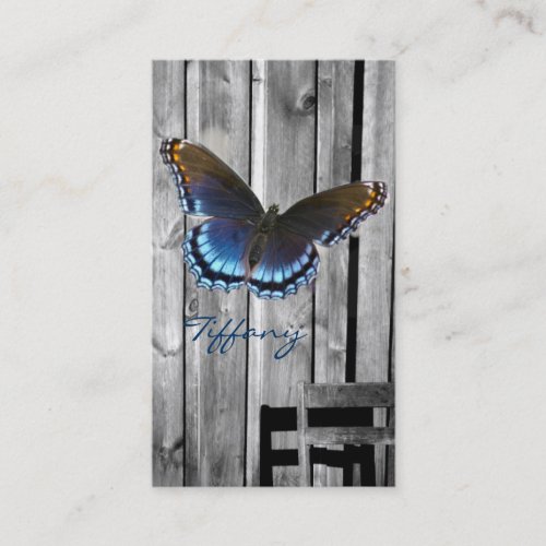 Distressed Weathered Wood farmhouse Blue butterfly Business Card