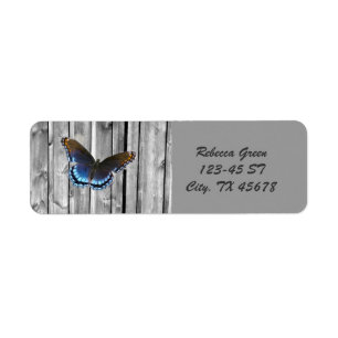Distressed Weathered Wood farmhouse Blue butterfly Label