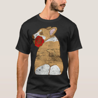 Distressed Welsh Corgi with Rose Dog Breeders Men  T-Shirt