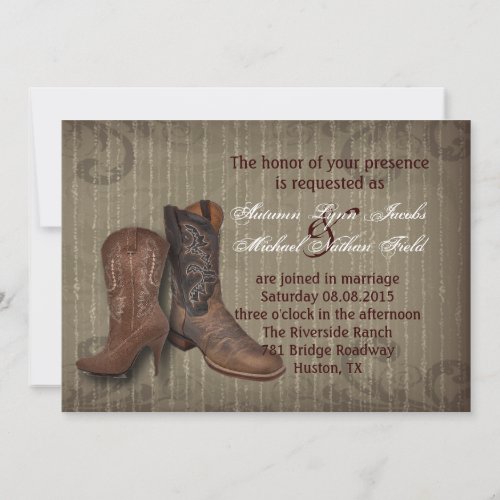 vintage rustic Cowboy Boots Country wedding Invitation
