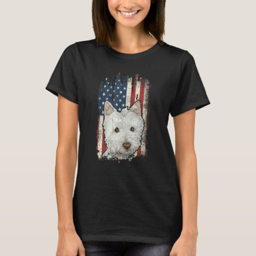 Distressed Westie American Flag Patriotic Dog T_Shirt